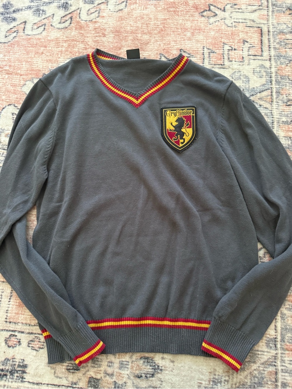 Women’s Gryffindor V-Neck Pullover Sweater - Charcoal with Red & Gold Trim